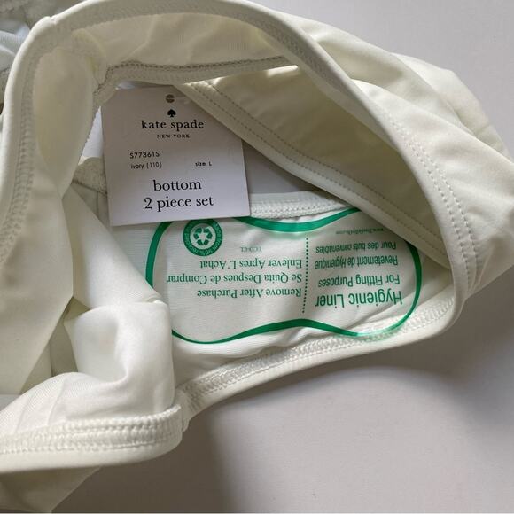 Kate Spade Contrast Trim Bandeau Bikini Swim Set NWTs Large Cream Ivory Black - Picture 6 of 10